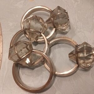 RARE set of 4 HUGE Diamond RING Decorations GLASS FAUX DIAMOND MAXIMALISM